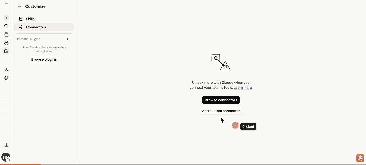 Step-by-step: adding the StyTrix MCP server as a custom connector in Claude.ai — open Connectors, click Add custom connector, enter the name and remote MCP server URL